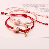 japan lucky cat adjustable bracelet for women birthday gifts tassel fashion maneki neko bangles charm bracelet for men couples