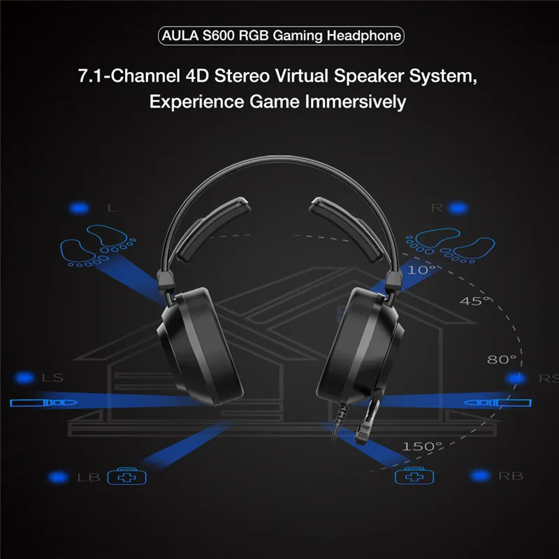 aula s600 rgb gaming headset bass stereo pc gamer over ear headphone surround sound wired headset with mic for laptop desktop free global shipping