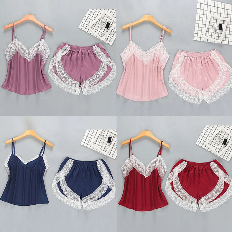 Пижамный комплект из 2 предметов Женский нижнего белья с кружевом однотонный