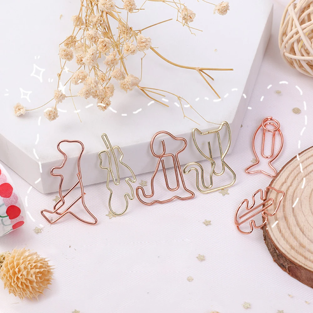 

8pcs/set Cute Gold Metal Paper Clips Hollow Needle Bookmark Document Receipt Paperclips Office Learning Clip