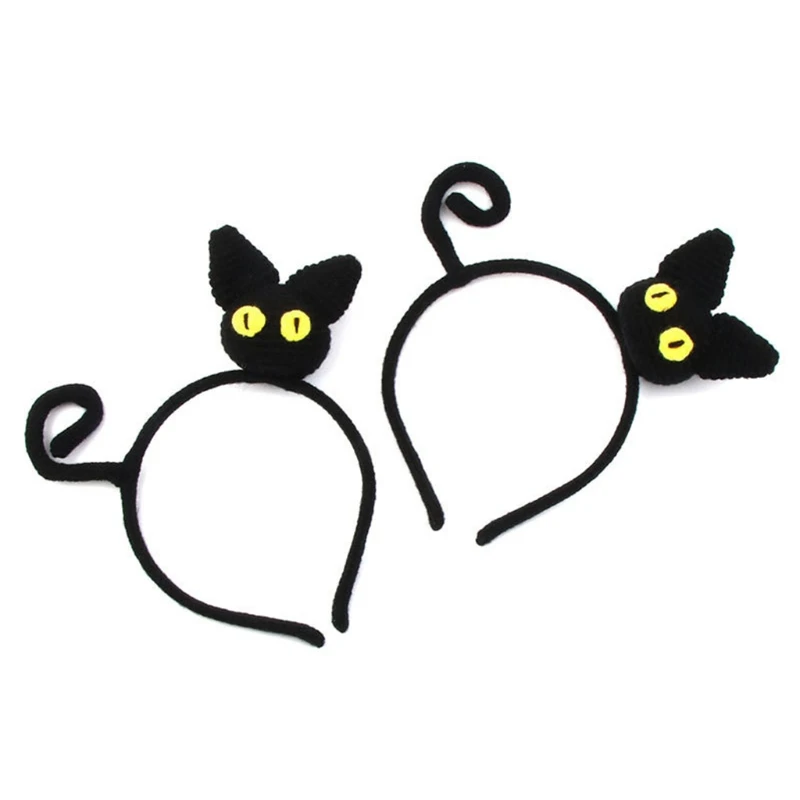 

Women Handmade Knit Cat Headdress Cartoon Animal Headband for Halloween Party Christmas Lovely Cosplay Hair Accessories