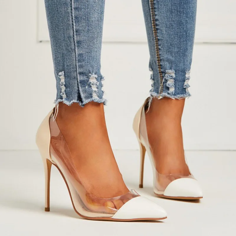 

Transparent high heels Sexy shallow shoes genuies leather wedding shoes high heel women's shoes
