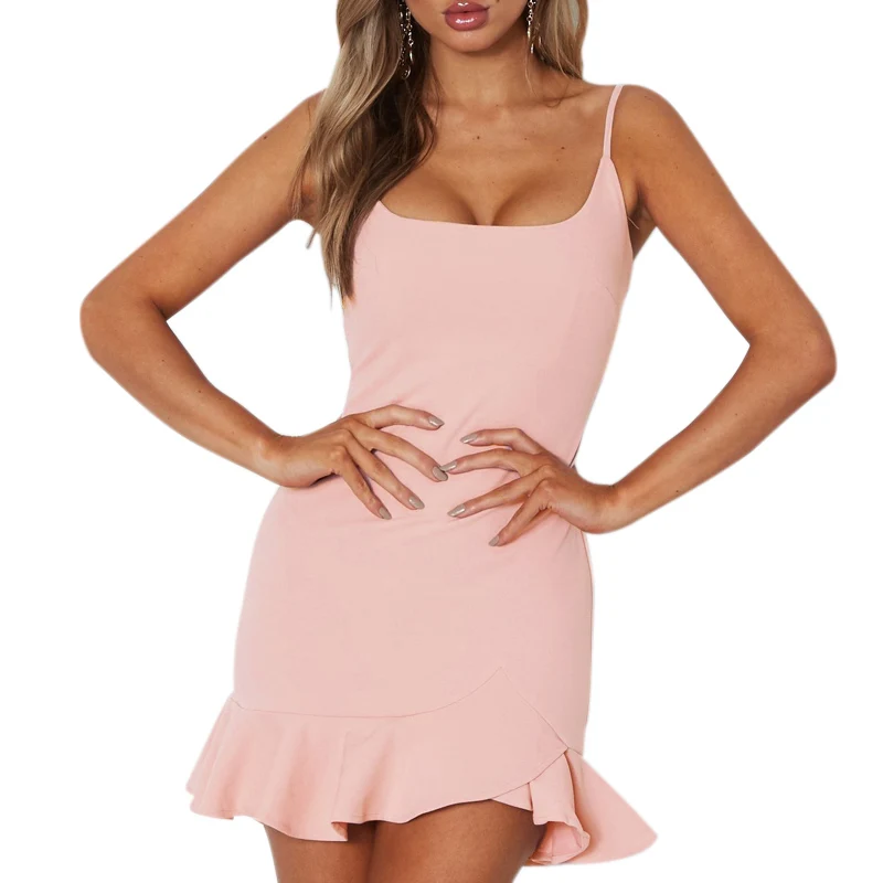 

2020 Fashion Women Dresses Simple Ladies Summer Slim-up Dress Sleeveless Ruffled Hem Casual Short Dresses Vestido