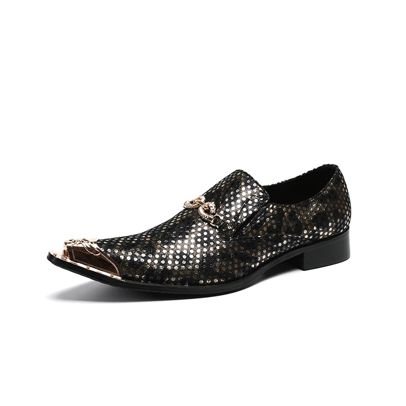 Летние дышащие мужские модельные туфли из натуральной кожи с золотым носком в