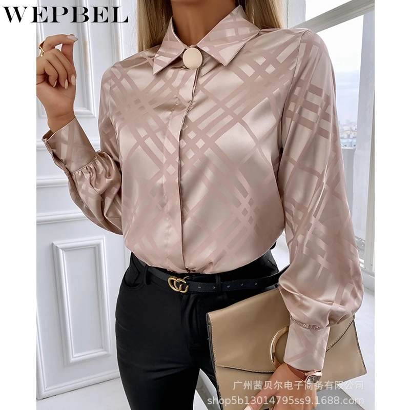 

WEPBEL T-shirt Women's Long Sleeve Striped Printed T-shirt Spring Autumn Leisure Loose Turn-down Collar Chiffon T-shirt Tops