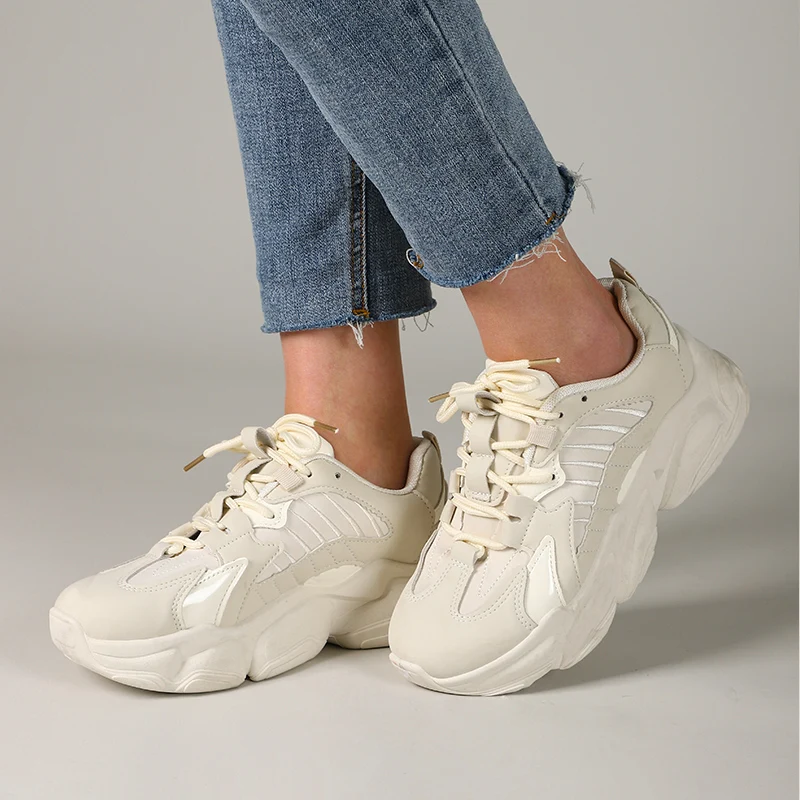 

Women's Sneakers Shoes Lace up Thick Platform Casual Shoes Woman Leather Comfort Lady Walking Footwear Fashion Female Spring New
