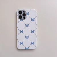 ins hot blue betterfly phone case for iphone 12 11 pro xs max xr x 7 8 plus se 2020 soft pu leather back cover coques women cute