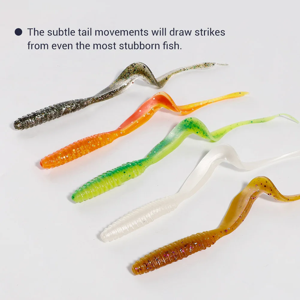 NOEBY Soft Silicone Fishing Lure  6cm 8cm 10cm 14cm Long Tail Artificial Curl Worm Soft Bait Swimbaits for Bass Fishing Lures