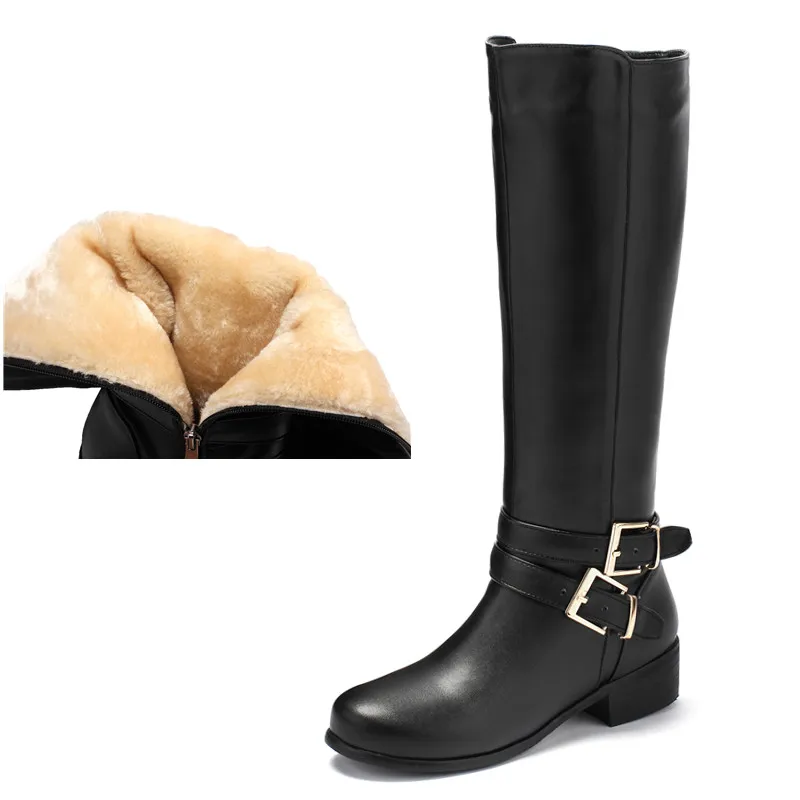 Зимние женские высокие сапоги Модные черные коричневые теплые зимние на меху