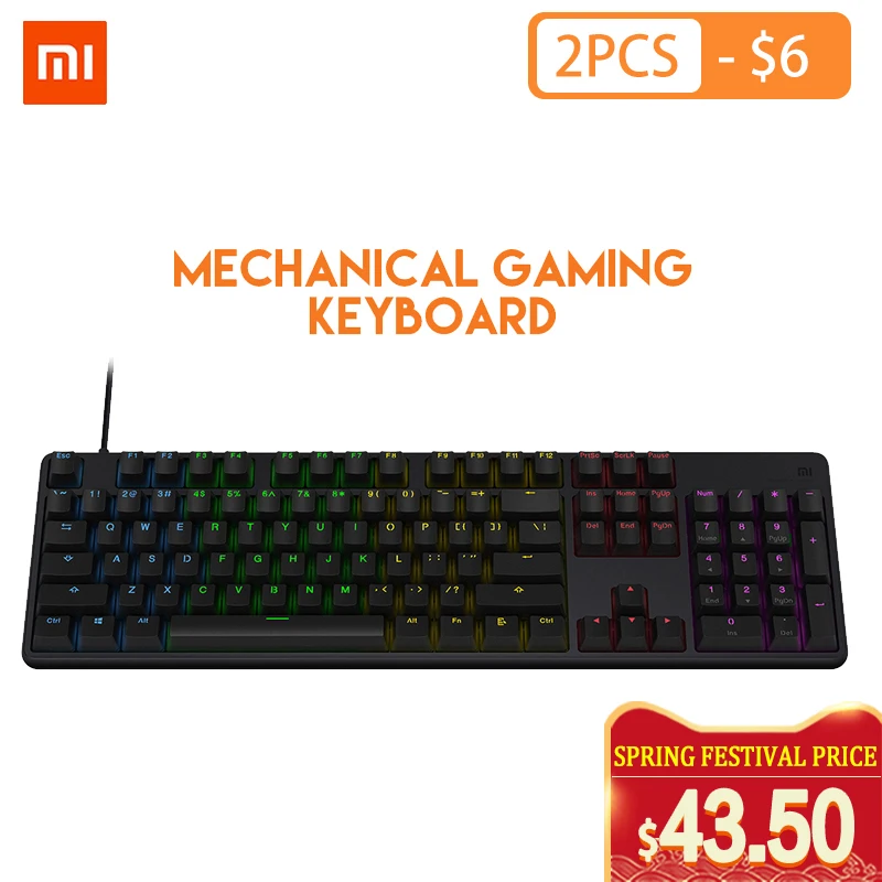 Оригинальная игровая клавиатура Xiaomi Mi с 104 клавишами без ударов со светодиодной