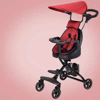Children's trolley car baby stroller lightweight kids foldable four-wheel two-way summer red black environmental plate