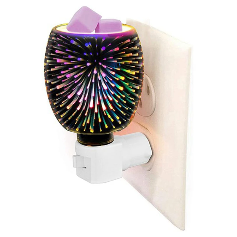 

Fragrance Warmer Plug-in Safe Aromatherapy Heater Glass Wax Melt Warmer with 3D Fire-Work Effect Night Light UK Plug