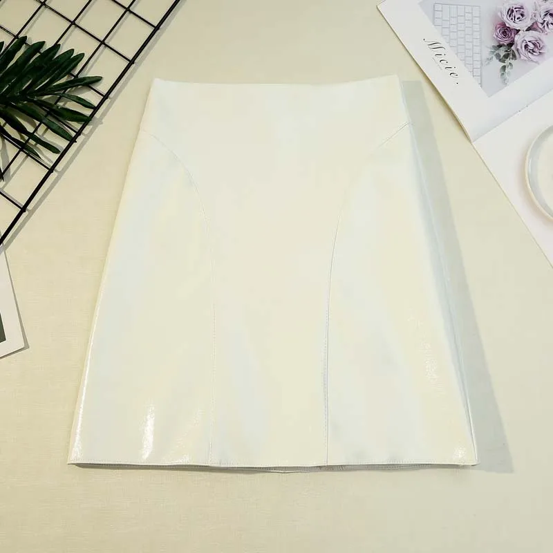 

Solid Color Black White Pink PU Leather Skirt VD2321 Autumn High Waist Pencil Short Sexy Mini Skirt