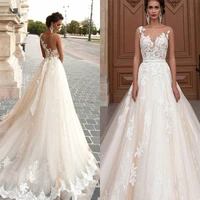 plus size applique illusion back country dress for wedding custom made champagne lace wedding dresses bridal gowns with sash