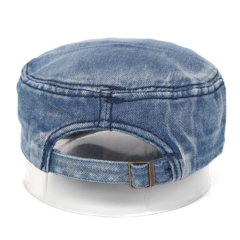 Мужская хлопковая кепка в стиле милитари летняя темно синяя джинсовая с плоским