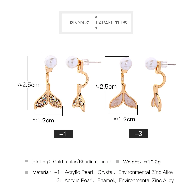 Океана Стиль изысканный кристалл эмаль рыбий хвост акриловые жемчужные серьги