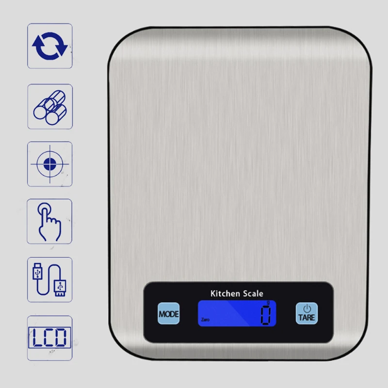 

Stainless Steel Digital Kitchen Scales 5kg/1g Electronic LCD Display Balance Scale Food Cooking Weight Measuring Tool