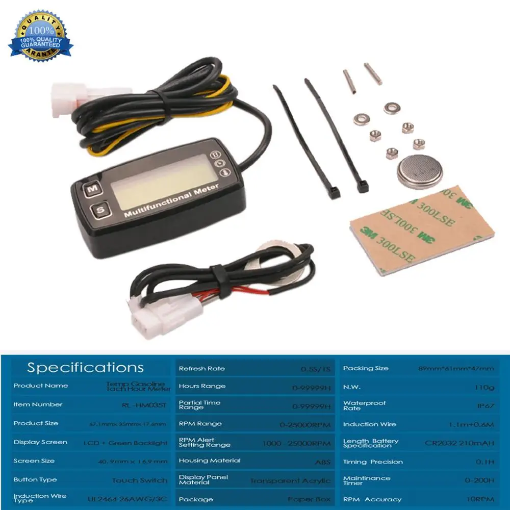 Digital LCD Tachometer Hour Meter Thermometer Temperature for Gas UTV ATV Outboard Buggy Tractor JET SKI Paramotor | Автомобили и