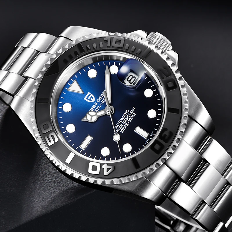 Pagani светящиеся часы автоматические механические Аналоговые черный ободок