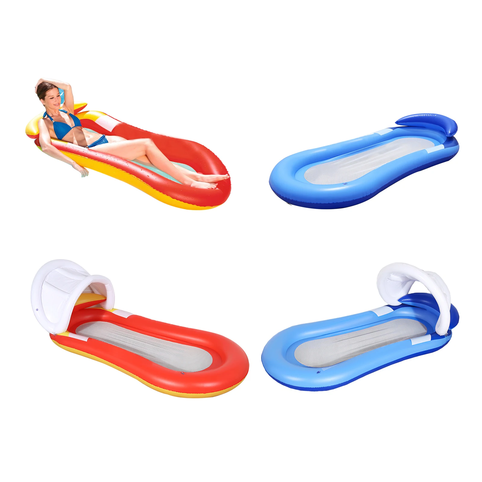

Summer Inflatable Hammock With Sunshade Foldable Water Pleasure Lounge Chair Floating Bed For Swimming Pool Water Beach