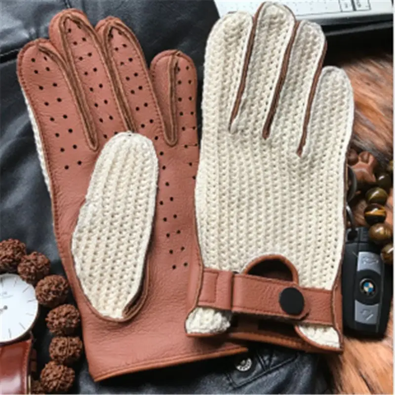 Перчатки из натуральной кожи импортные Deerskin ручной работы вождения Мужские Женские Перчатки для фитнеса кожа+ трикотажные перчатки AM032A - Цвет: CAMEL
