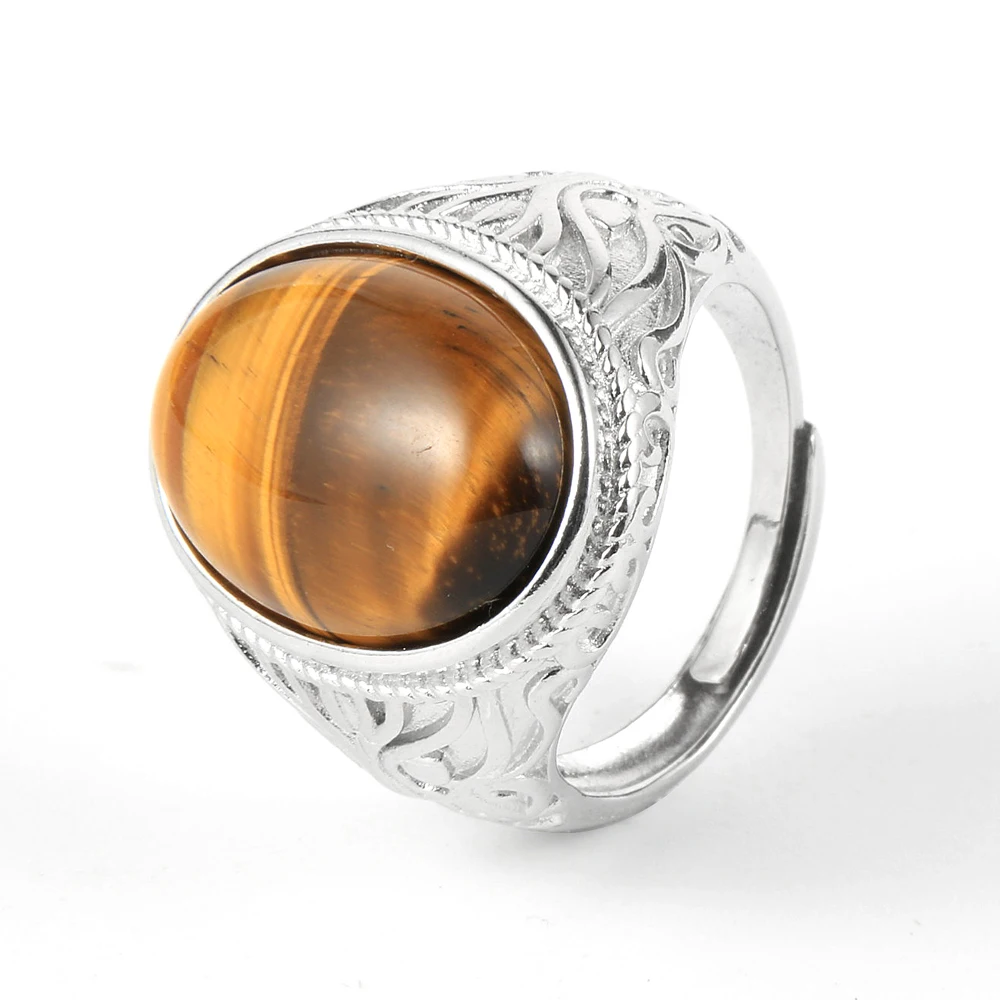 Женское и мужское кольцо из бирюзы с натуральным камнем тигровым глазом синие