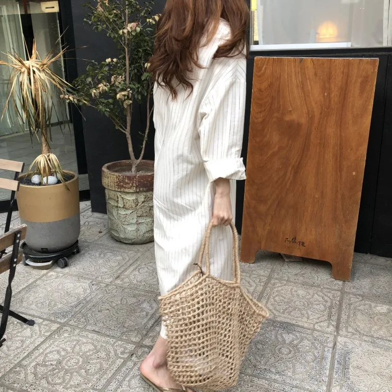 

YourSeason 2021 New Ladies Striped Loose Dress Spring Autumn Korean Pockets Women Casual O Neck Dresses