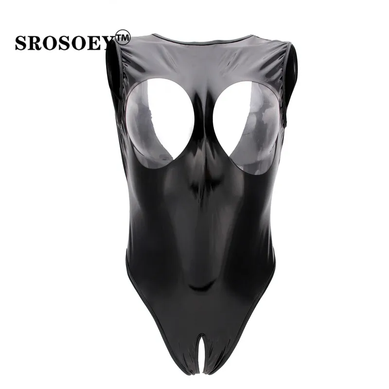 

Сексуальное женское белье SROSOEY, кожаный боди из ПВХ и латекса, женские стринги с высоким вырезом и открытой промежностью, эротические костюм...