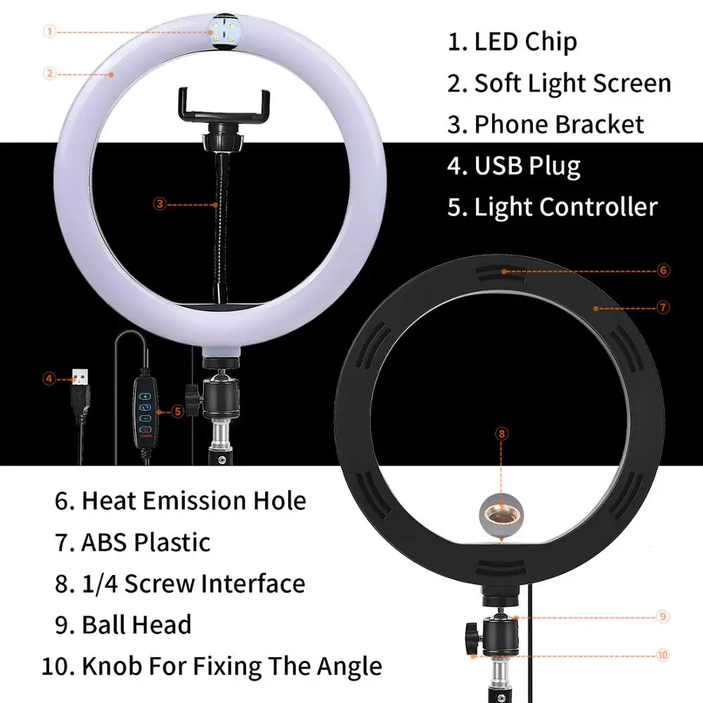 fosoto 10 inch Led Selfie Ring Light Flash Ring lamp Video Light Dimmable Photography Light With Tripod Stand For Phone Youtube