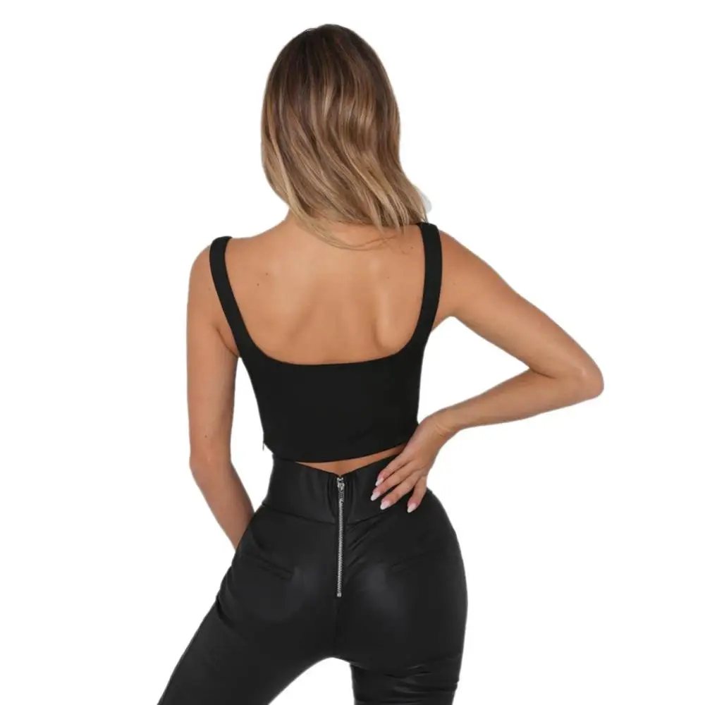 Женский сексуальный топ на бретелях однотонный без рукавов футболка с глубоким