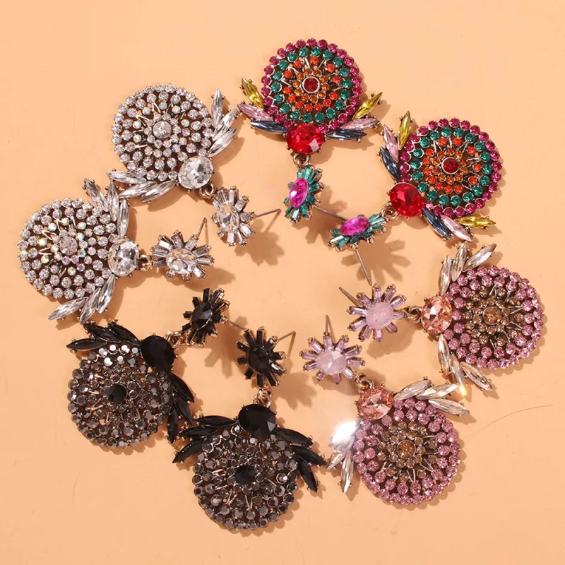 Женские круглые серьги подвески Solememo Разноцветные со стразами ювелирные