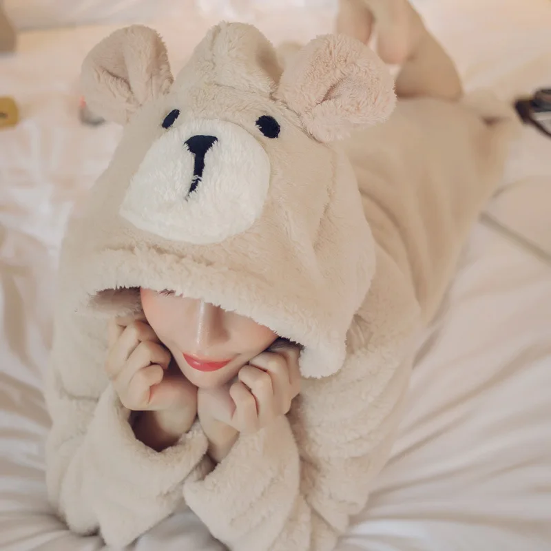 Женская Фланелевая пижама с мультяшными животными зимняя Милая Ночная рубашка