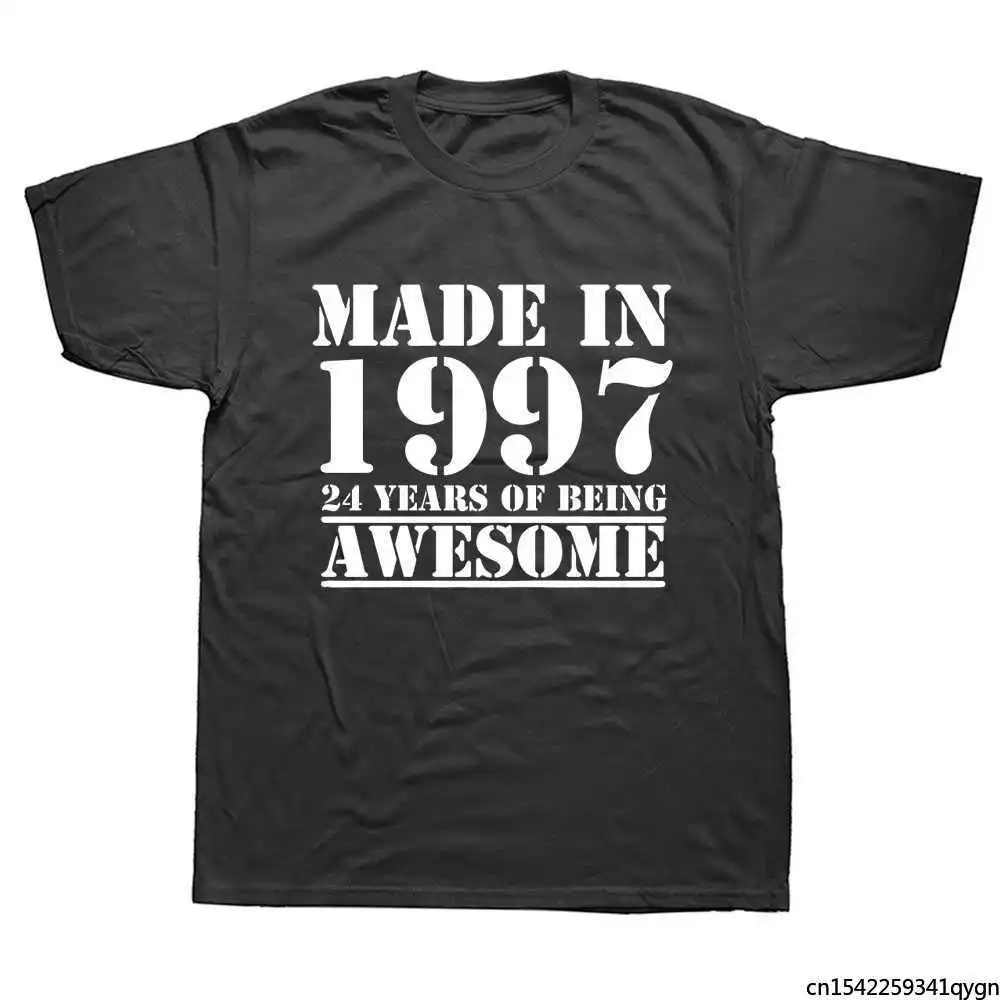 

Funny Made In 1997 24 Years of Being Awesome Birthday Print Joke T-shirt Husband Casual Short Sleeve T Shirts Men