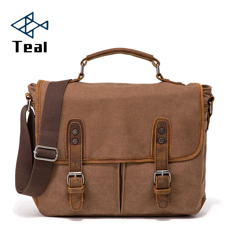 Мужской холщовый портфель винтажная мужская сумка-мессенджер модная с кожаными