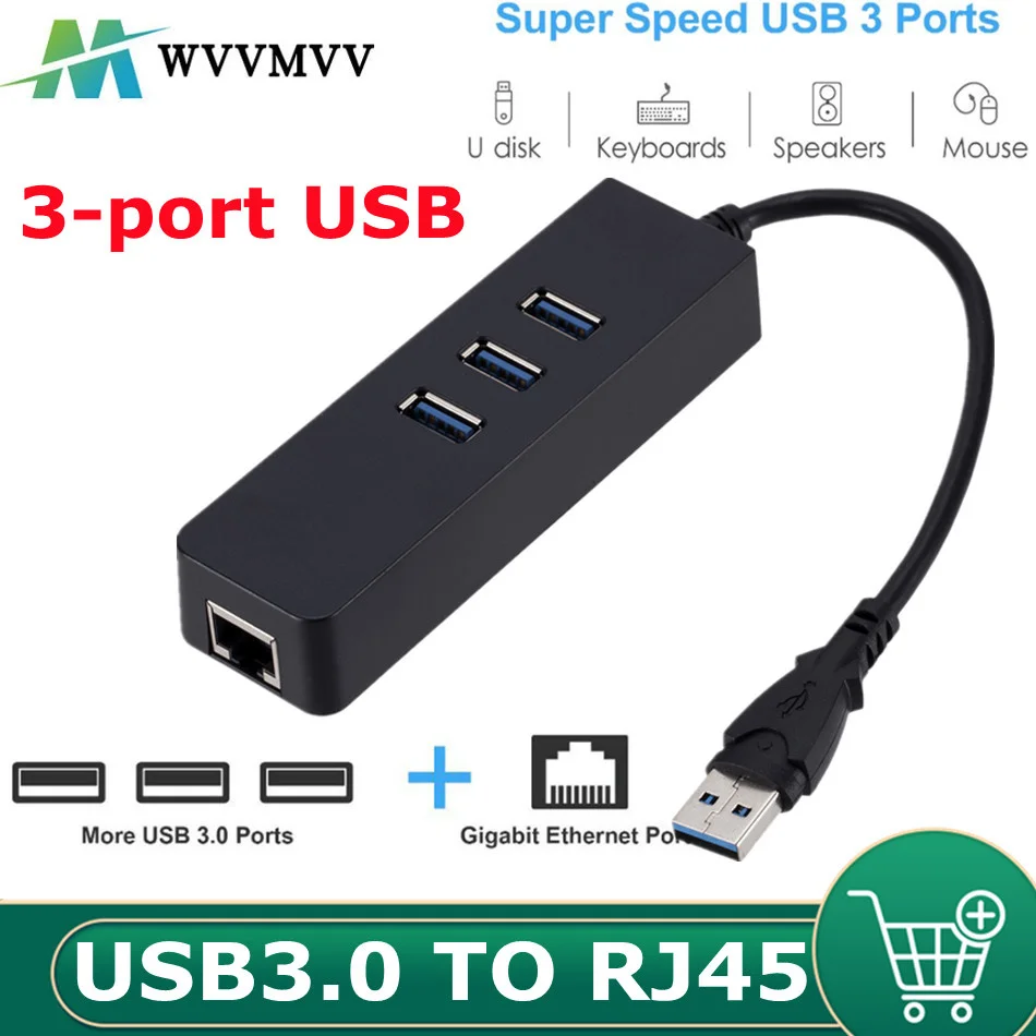 USB3.0 adattatore Gigabit Ethernet 3 porte HUB USB 3.0 scheda di rete Lan da USB a Rj45 per Macbook Mac Desktop + caricatore Micro USB