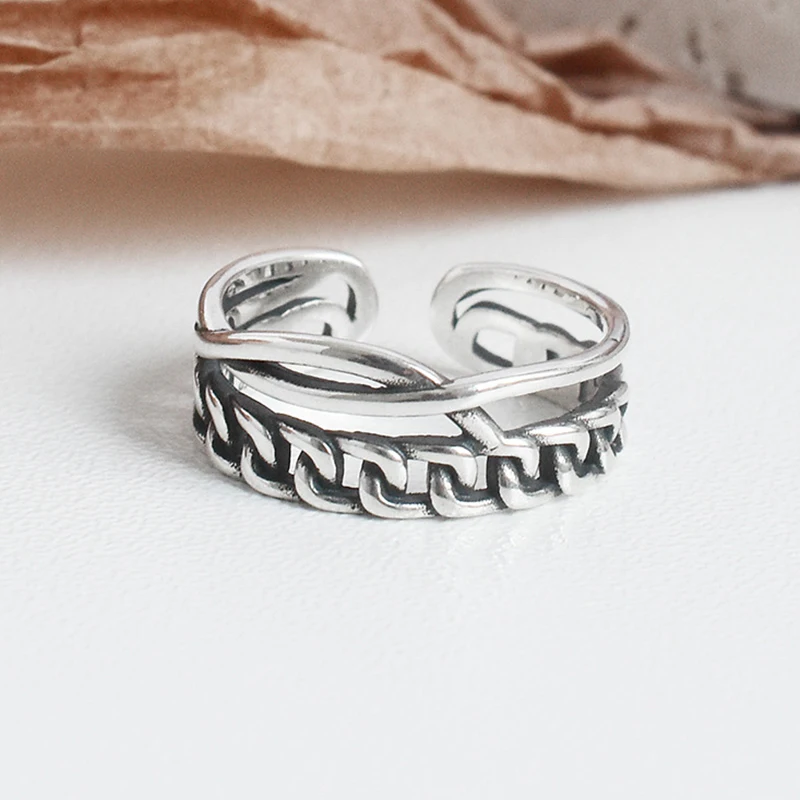 Женское кольцо из серебра 925 пробы с двойной цепью | Украшения и аксессуары