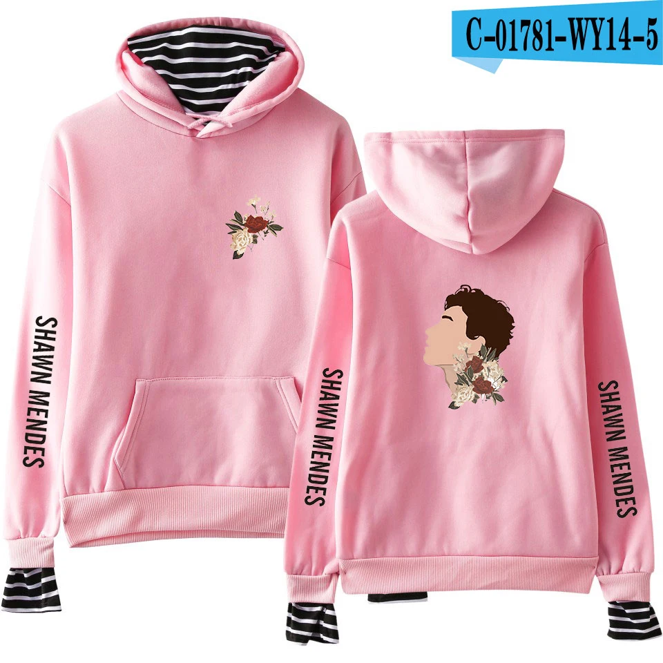 New shawn mendes Fake Two Pieces Hoodies Men/Women Autumn Winter Fashion Casual Sweatshirt Shawn Mendes Hip Hop Hoodie - Цвет: pink