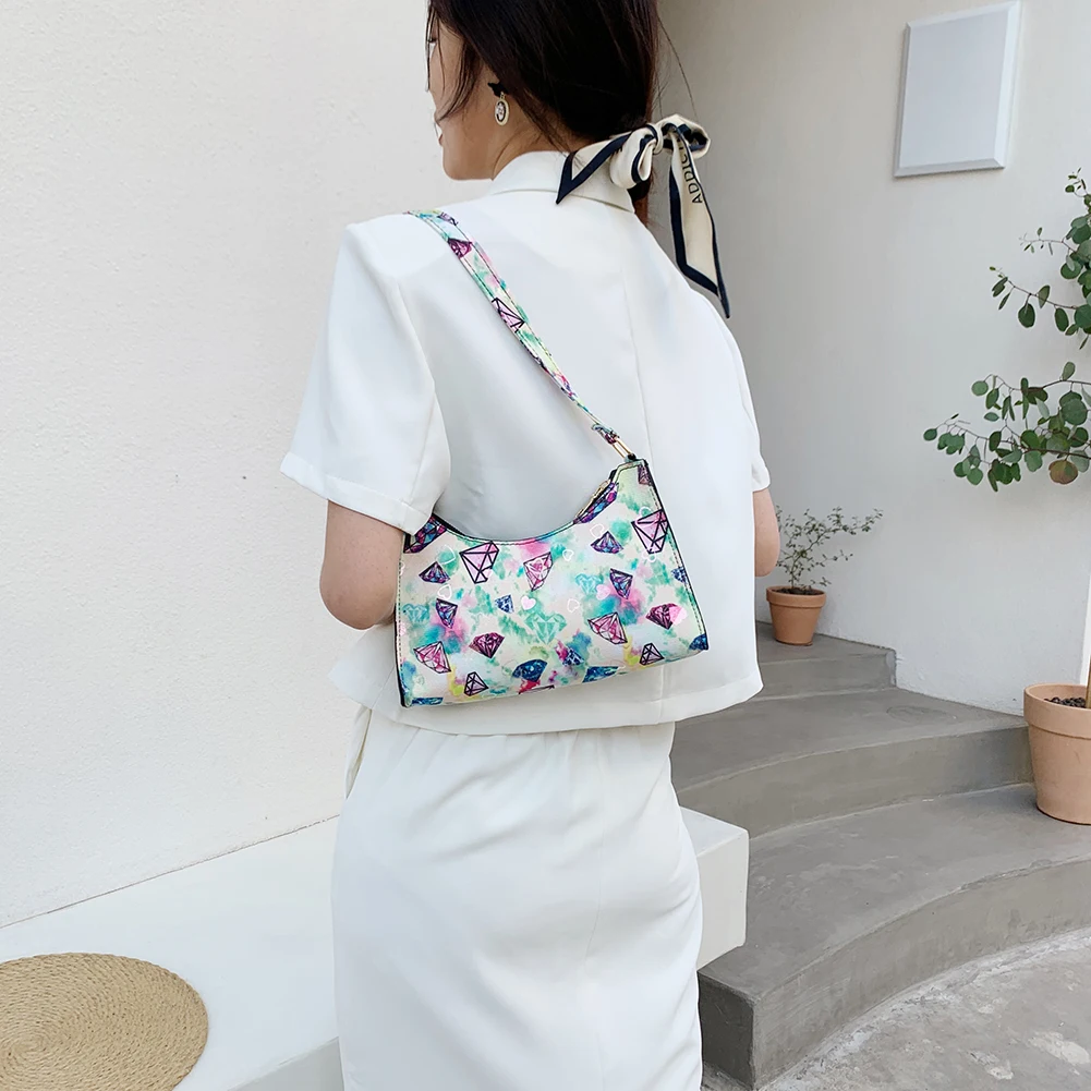 

Vintage Women PU Leather Hobos Diamond Pattern Print Small Shoulder Underarm Bag Women Vintage Mini Handbag Tote
