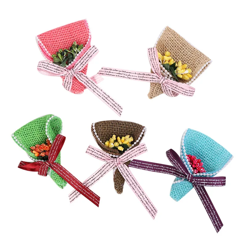 5 шт. цветной джутовый бант искусственные цветы с тычинками для рукоделия венок