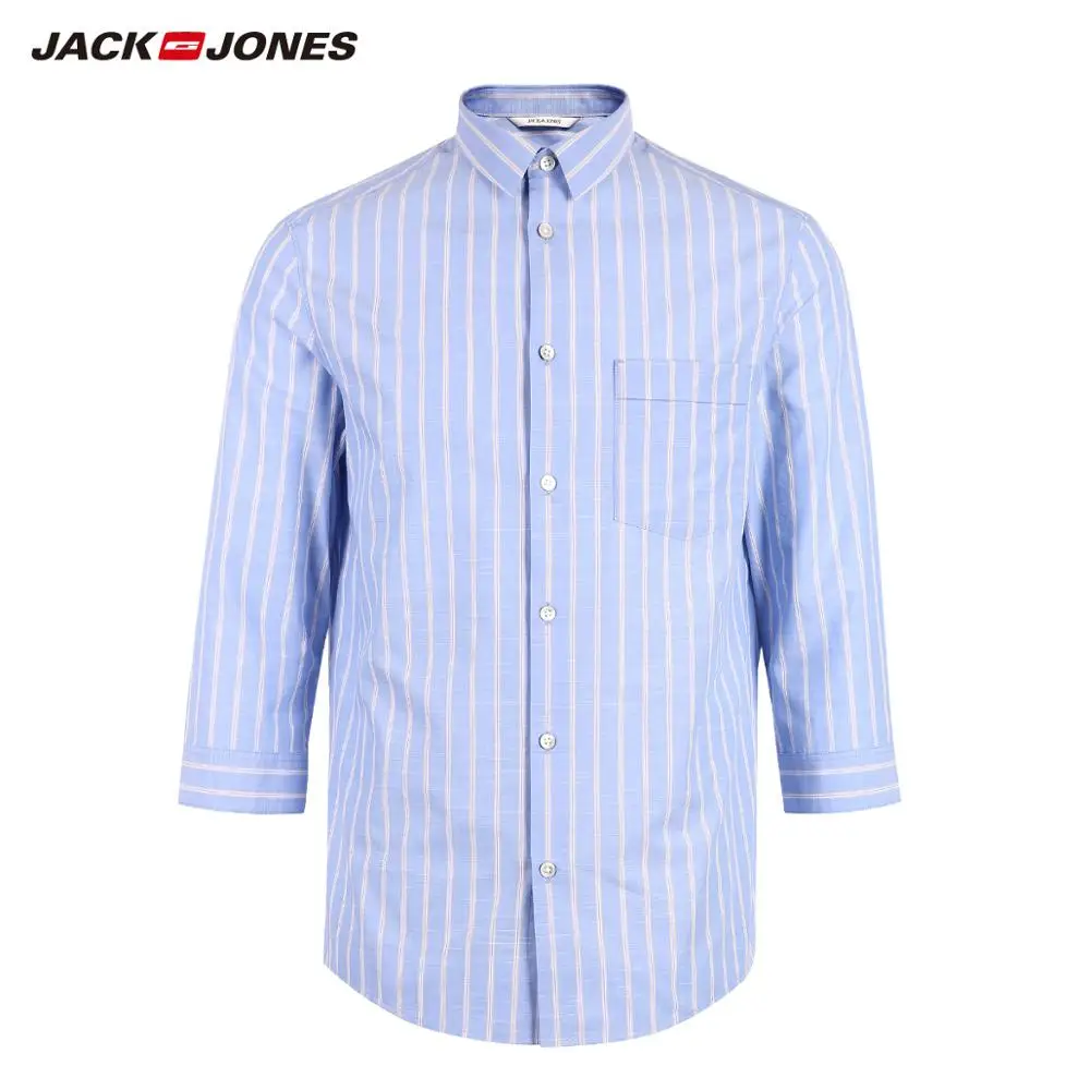 JackJones Мужская рубашка из 100% хлопка с контрастной полоской прямой крой рукав 3/4