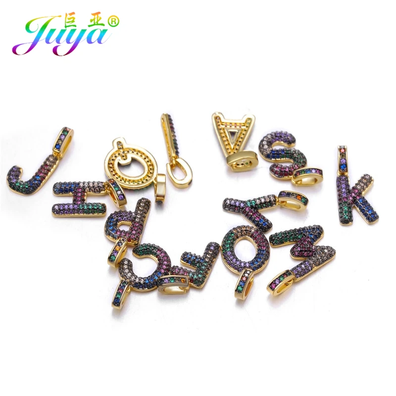 Juya DIY шнур кожаный вывод многоцветный Циркон с радужным блеском золото 26 буквы алфавита кулоны с надписями поставки