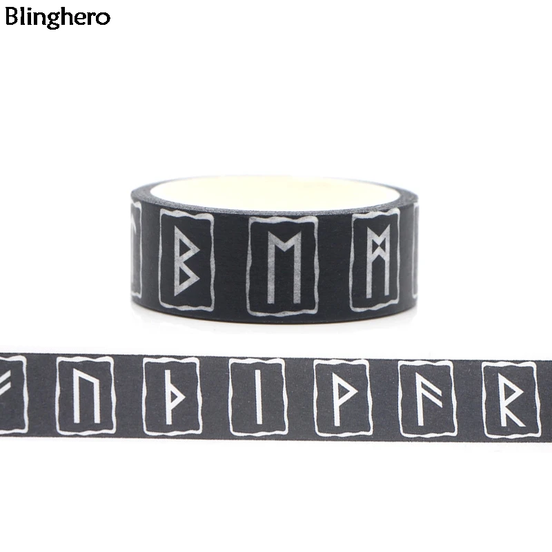 

Клейкая лента декоративная черного цвета, с рунами, 15 мм х 5 м, 10 шт./компл., Blinghero, рукоделие изоляционная лента, ярлык с буквами, BH0044