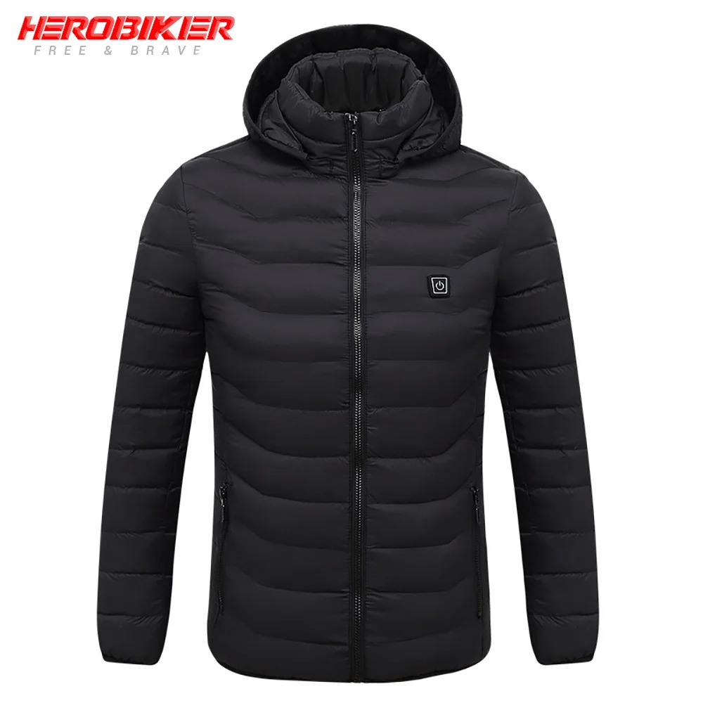 Black HEROBIKER, новинка, мотоциклетная куртка для мужчин, Осень-зима, USB, инфракрасная куртка с подогревом, мотоциклетная куртка, теплая куртка для езды на мотоцикле - Цвет: Black
