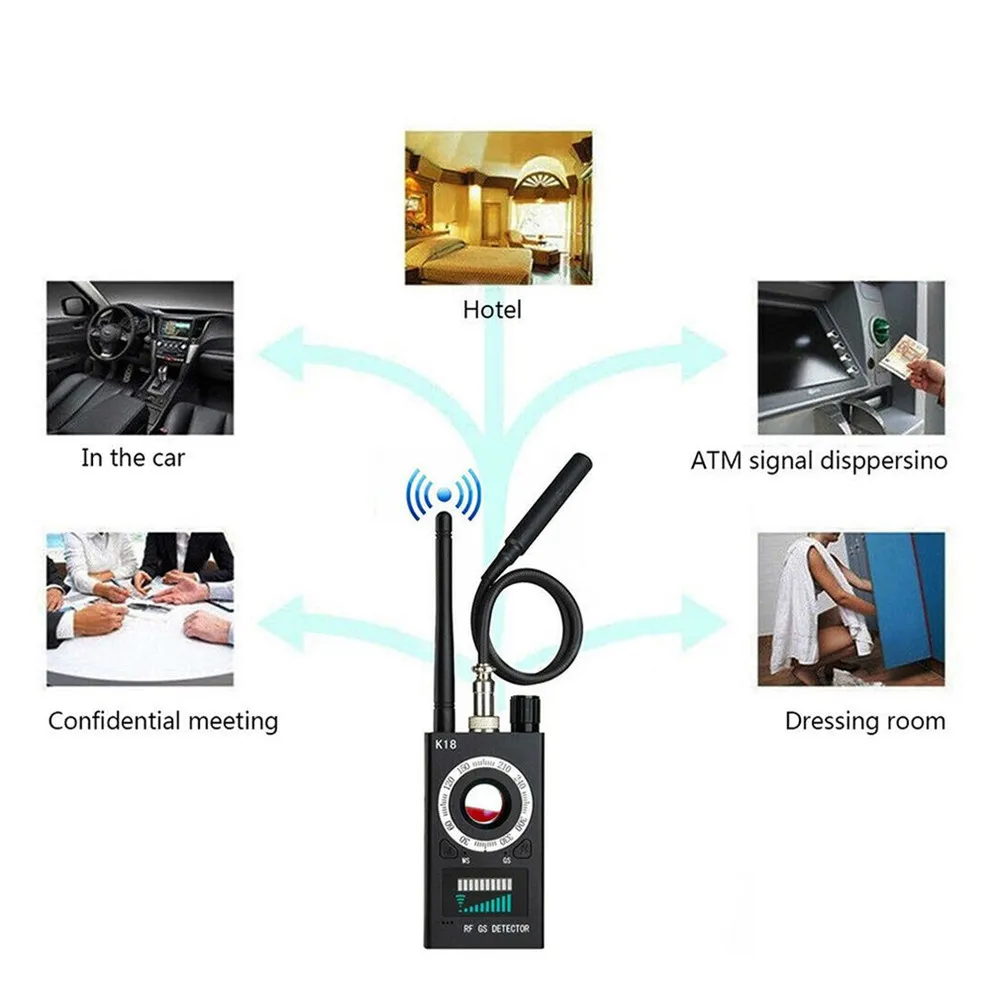 K18 Multifunctional Anti-Spy Detector Camera GSM Audio Bug Finder GPS Signal Lens RF Wireless Tracker Detect Products | Безопасность и