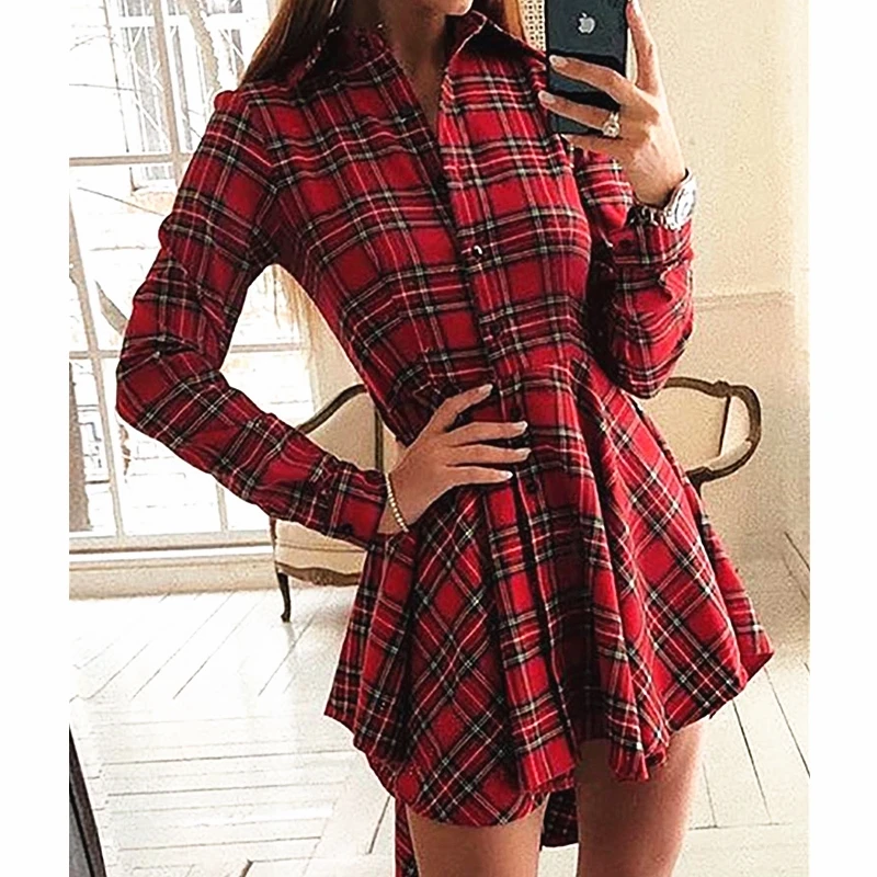 Женское Короткое платье-футболка на пуговицах с длинным рукавом | Женская одежда