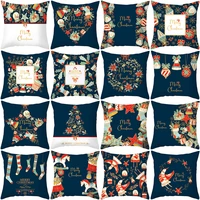 2021 new christmas decoration cushion cover cartoon printed polyester blue pillow cover xmas party decor square throw pillowcase