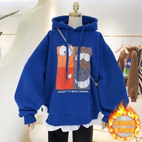 plush thick autumn and winter hoodie loose female cartoon print hoodie fake two piece sweater commuter style women