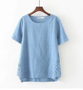 Blusas Для женщин полный хлопок черный большие размеры Футболки цветочной вышивкой длинные рукава открытые белые 3XL 6XL свободные топы тройники рубашки футболки женские - Цвет: Небесно-голубой