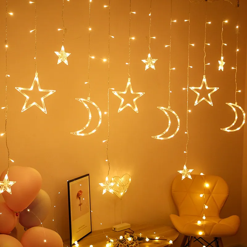 Светодиодная гирлянда с Луной и звездами Рождественский шнурок вилкой для ЕС США