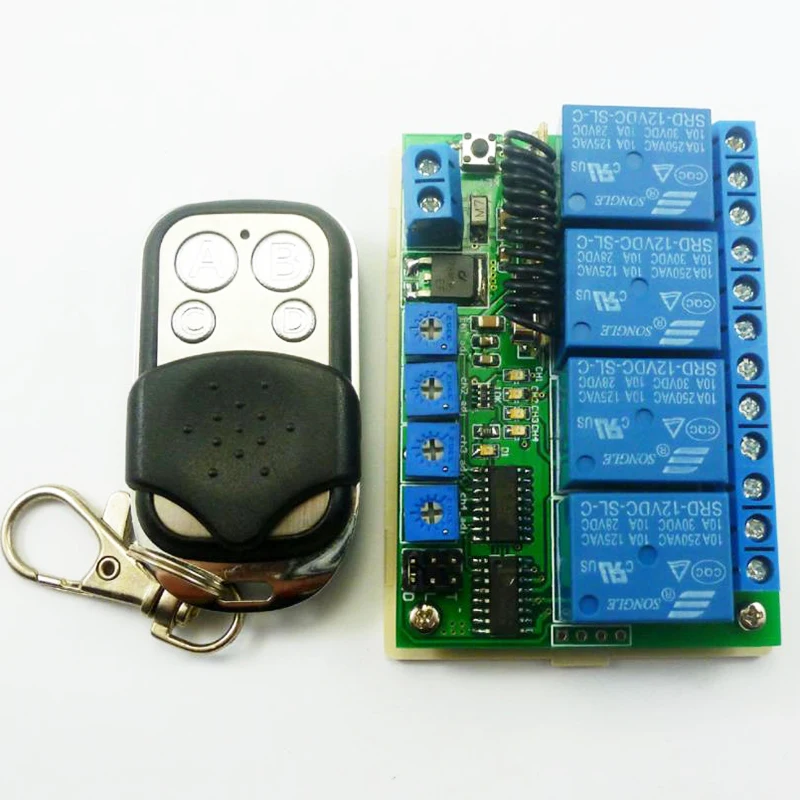 

Переключатель дистанционного управления RF22A04_1T1R_1, 12 В постоянного тока, 4 канала, 433 м, реле задержки RF с металлическим корпусом EV1527